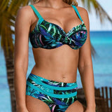 Margarida - Biquíni de cintura alta com estampa de folhas