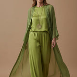 Helena | Conjunto de Cetim 3 Peças com Cardigã Fluido