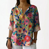Gabriela | Blusa Floral Vibrante com Detalhe de Botão