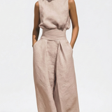 Madalena | Conjunto de Linho Premium com Gola Alta e Calças Wide Leg