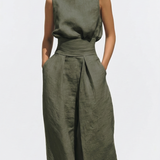 Madalena | Conjunto de Linho Premium com Gola Alta e Calças Wide Leg