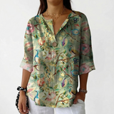Gabriela | Blusa Floral Vibrante com Detalhe de Botão