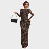 Amélia - Vestido maxi justo com mangas compridas