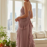 Leonor | Vestido Plissado com Folhos Elegante