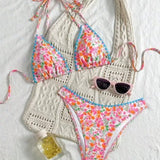Rita - Biquíni com laço no pescoço em renda vibrante