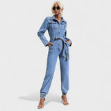 Joana - Macacão de ganga casual com cinto