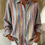 Beatriz | Blusa de Botões com Listras Abstratas Coloridas