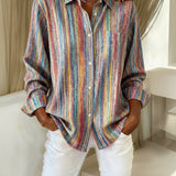 Beatriz | Blusa de Botões com Listras Abstratas Coloridas