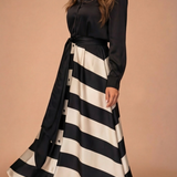 Beatriz | Vestido de Cetim às Riscas Elegante