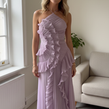 Leonor | Vestido Plissado com Folhos Elegante