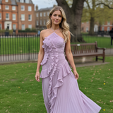 Leonor | Vestido Plissado com Folhos Elegante