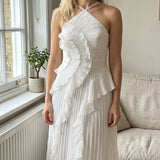 Leonor | Vestido Plissado com Folhos Elegante