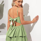 Alice - Mini vestido sem costas com alças com laço e saia em camadas