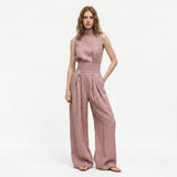 Madalena | Conjunto de Linho Premium com Gola Alta e Calças Wide Leg