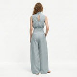 Madalena | Conjunto de Linho Premium com Gola Alta e Calças Wide Leg