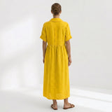 Helena - Vestido Linho Pregas e Botões