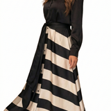 Beatriz | Vestido de Cetim às Riscas Elegante