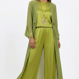 Helena | Conjunto de Cetim 3 Peças com Cardigã Fluido